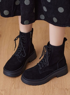 ins潮马丁靴女2025秋冬季新款英伦厚底学生前系带短靴百搭机车