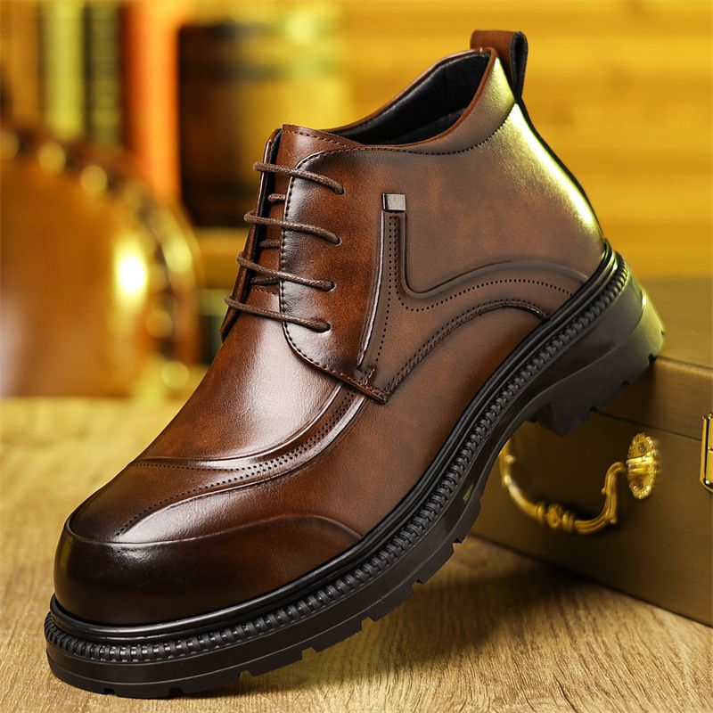 时尚商务皮鞋男冬季新款高帮棉鞋男保暖厚底中老年大头棉皮鞋