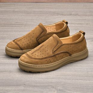 休闲套鞋低帮皮鞋男士懒人舒适一脚蹬头层牛皮商务厚底减震男鞋