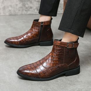 时尚 英伦皮质r鳄鱼纹男鞋 潮流休舒适休闲百搭 48高帮皮鞋 时髦大码