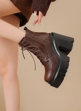 12cm厚底马丁靴子女秋冬新款小个子增高复古短靴色时尚百搭女靴
