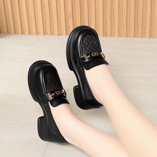 高级鞋子女款女鞋夏季乐福鞋网面时尚单鞋粗跟厚底小皮鞋