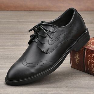 皮鞋男真皮夏季英伦商务正装内增高德比鞋头层牛皮尖头休闲男鞋子