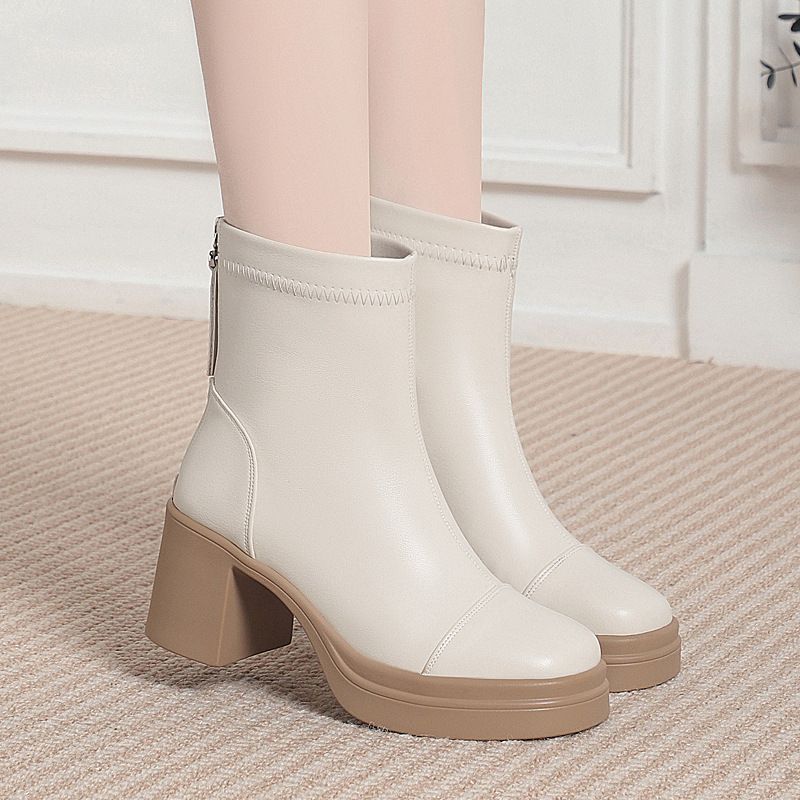 粗跟小踝靴百搭秋冬高跟靴子厚底短靴女春秋单靴女款简约高级