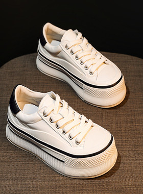 厚底内增高小白鞋子ins潮2025年春秋新款运动休闲百搭帆布板鞋4Y
