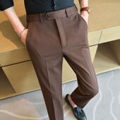 商务通勤男士 修身 时髦男式 西装 西裤 质感修身 休闲裤 咖色长裤 裤
