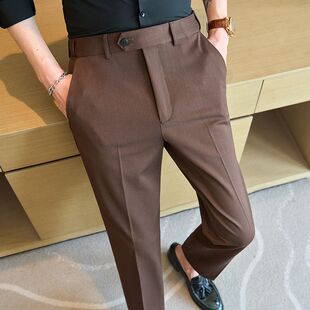 商务通勤男士 咖色长裤 休闲裤 修身 裤 西裤 西装 时髦男式 质感修身