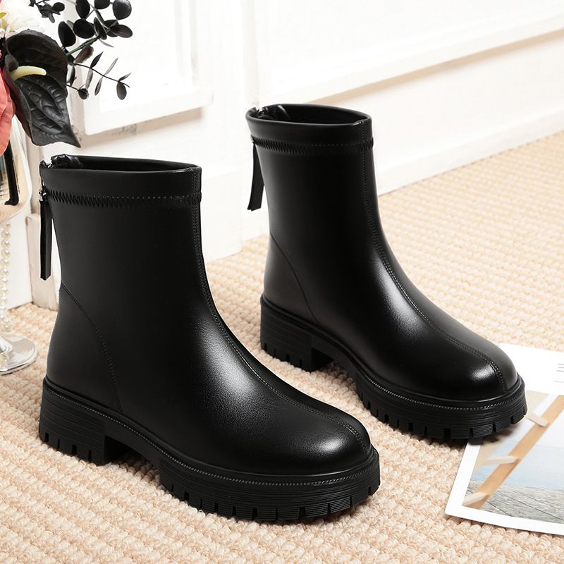 粗跟短靴女春秋单靴百搭厚底切尔西靴子冬皮鞋瘦瘦靴简约高级