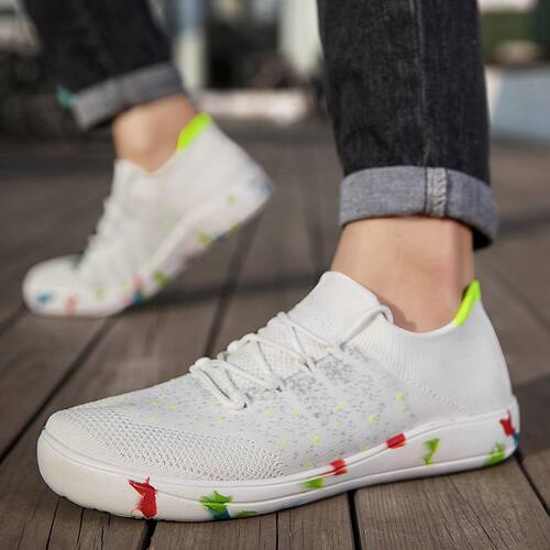 时尚新款大码健步鞋轻便一脚蹬弹性鞋面宽头袜子鞋零落差赤足鞋