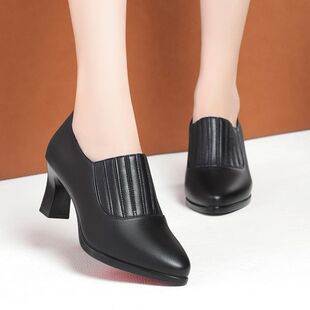 皮鞋女高跟2026新款软皮软底深口单鞋配裙子中年女鞋春夏款妈妈鞋