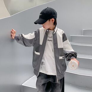 防水男童棒球皮衣外套夏装 2026年皮夹克中大童机车服 新款