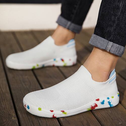 时尚新款大码健步鞋轻便一脚蹬弹性鞋面宽头袜子鞋零落差赤足鞋