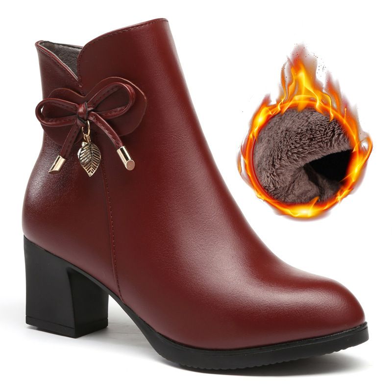 妈妈鞋软皮棉鞋女秋冬季2025新款中跟女鞋中年短靴中老年皮鞋