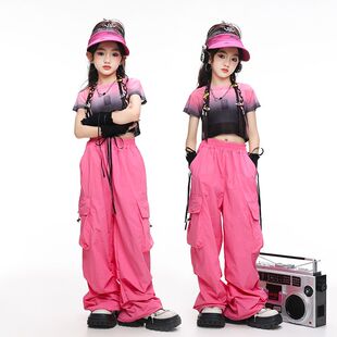 少儿爵士舞服装女童韩版露脐辣妹装女孩模特走秀jazz表演出服夏季
