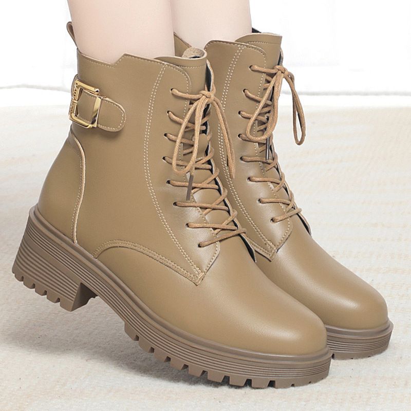 马丁靴女2025新款英伦皮鞋秋冬款粗跟靴子百搭厚底显脚小短靴