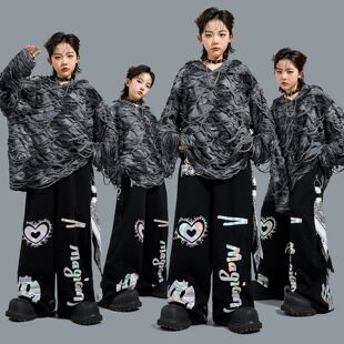 街舞演出服痞帅男童嘻哈破洞卫衣套装少儿hiphop潮装男孩衣服