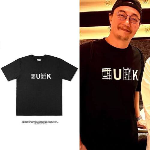 Eason陈奕迅同款UK摇滚吉他和弦五线谱朋克短袖t恤衣服男女夏季