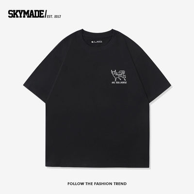 趣味印花始祖真牛马夏季圆领宽松潮流短袖t恤男款百搭情侣打底衫