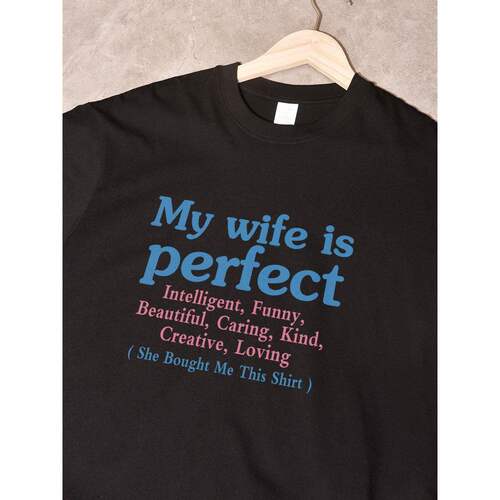 粉蓝版My wife perfect夏季新款短袖t恤宽松休闲纯棉百搭男女情侣