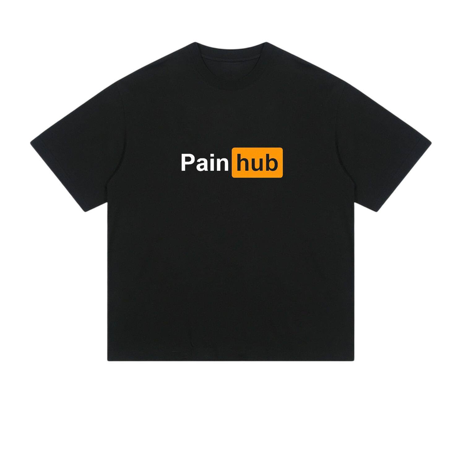 Painhub 痛苦中心文字小众设计重磅纯棉印花男女休闲日常通勤短袖