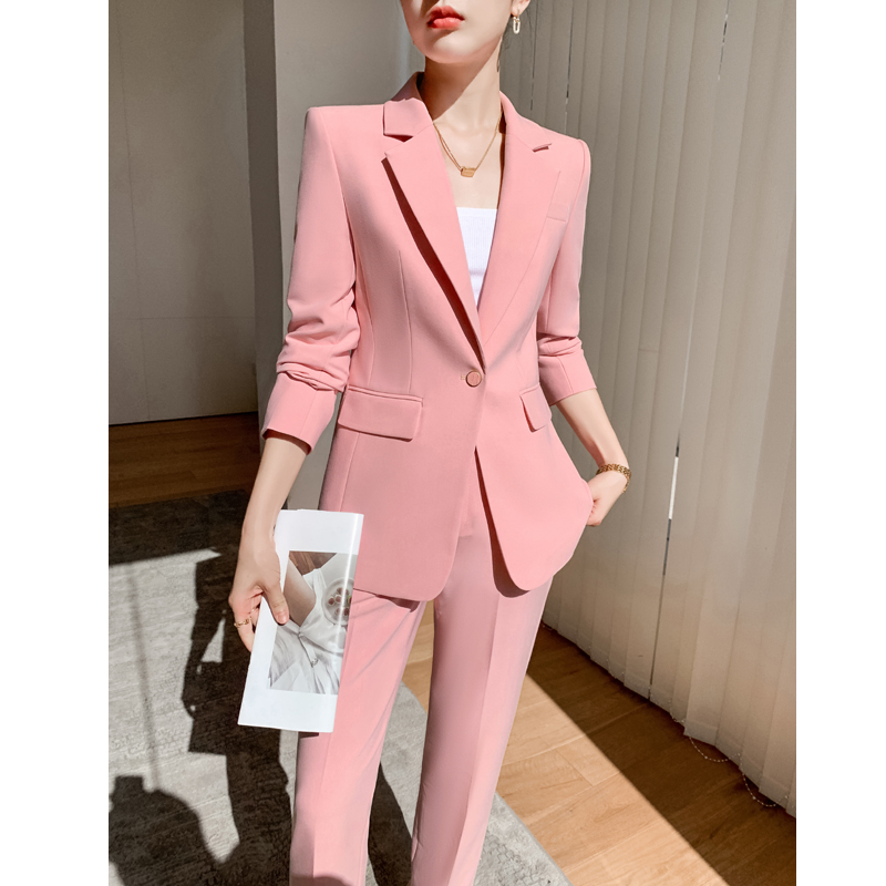 粉色小个子西装套装女2025春秋新款高级感职业正装休闲西服工作服