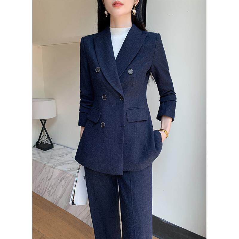 毛呢西装套装女高级感春秋2025新款阔腿裤职业正装西服外套工作服