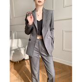 套装 女2025春秋季 新款 休闲西装 小个子高级感职业正装 灰色西服外套