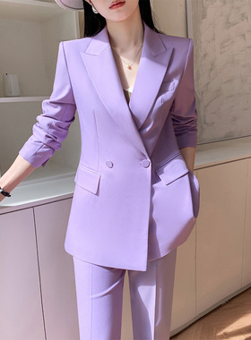紫色西装套装女设计感小众高级感2026新款职业正装阔腿裤休闲西服