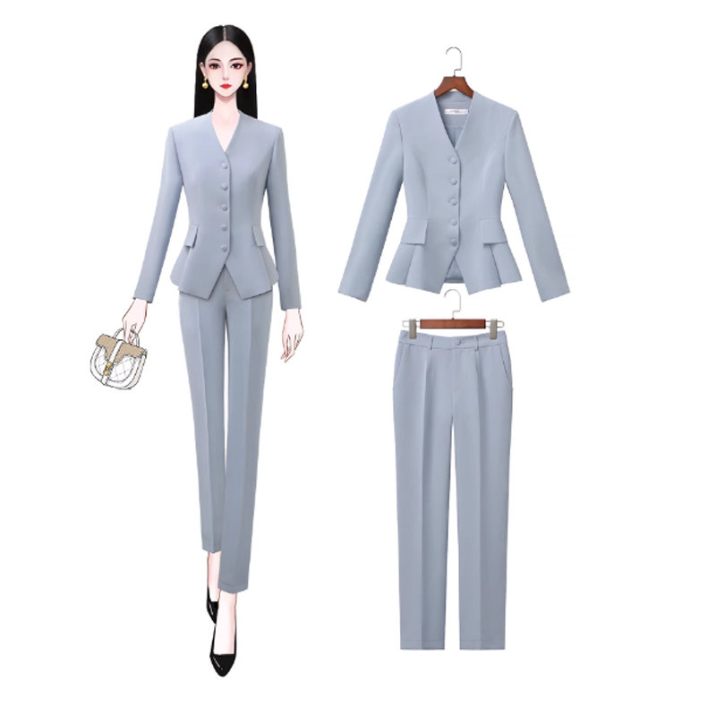 雾霾蓝西装套装女高端职业工作服