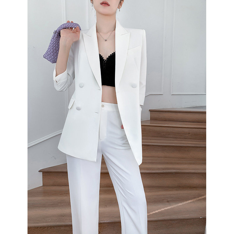 白色西装套装女高级感夏薄款职业正装名媛气质阔腿裤休闲西服外套