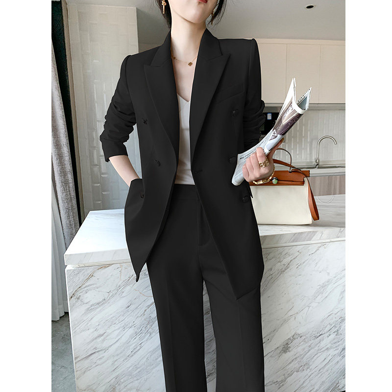 黑色西装套装女高级感职业气质女神范面试正装阔腿裤休闲西服外套
