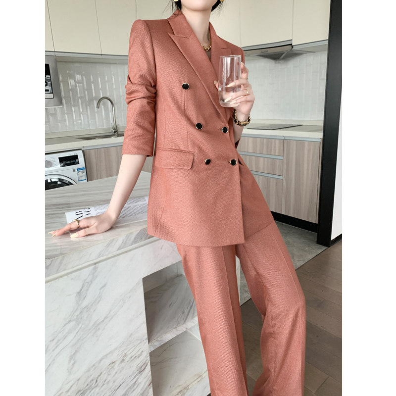 粉色西装套装女高级感气质时尚职业正装阔腿裤小个子休闲西服外套