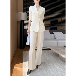 白色西装套装女高端定制设计感小众职业正装高级感阔腿裤休闲西服