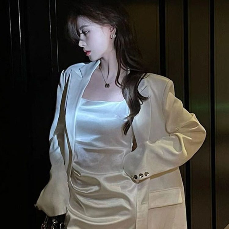 ywssy2839高冷御姐范宽松气质西装外套女2024秋新款小众白色收腰