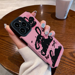 适用vivo iqoo11 10 9 pro手机壳iqooneo8新款创意neo7se防摔neo6皮纹5活力7竞速版z5保护套粉底黑色兔子蝴蝶