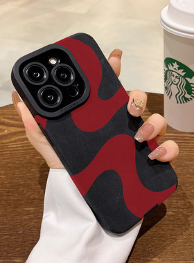 适用vivo x200 x100 x90 x80 x70 x60 x50 pro手机壳x27翻毛皮红色扭曲涂鸦x23幻彩版新款防摔皮纹高级保护套