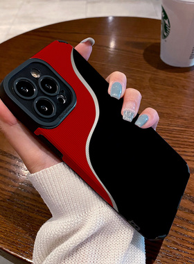 创意简约红黑色块适用vivo iqoo 9pro手机壳iqoo neo 6 5s 7皮纹z3 z5x z1新款全包高级硅胶保护套软壳女生款