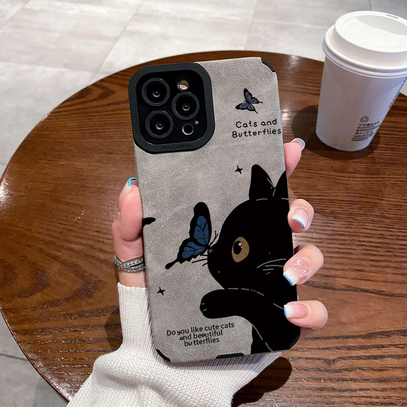 适用华为荣耀400 300 200 100 90 80 70se 60 50 pro手机壳翻毛皮蝴蝶小黑猫防摔新款硅胶皮质软高级感保护套