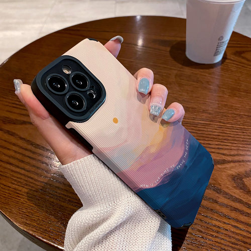 适用OPPO reno12手机壳reno11/10/9/8/7/6/5新款pro+硅胶皮质14软壳防摔小众高级感保护套油画山峰夕阳英文