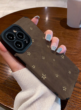 适用一加15手机壳一加ACE5新款3防摔2PRO硅胶1+13皮纹12软11镜头全包11R高级男女保护套外壳深棕晕染金色星星