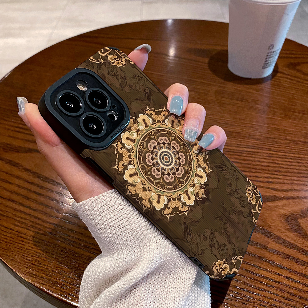 适用苹果15手机壳iphone16promax新款13/12/11硅胶皮质14plus防摔xs复古棕底油画花纹xr高级17 Air简约保护套