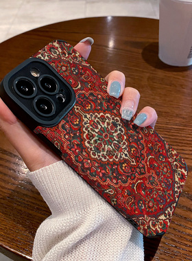 适用vivo x200手机壳x100s x90 x80 x70 x60 x50 pro红色涂鸦复古花纹x200pro mini防摔硅胶皮纹高级感保护套