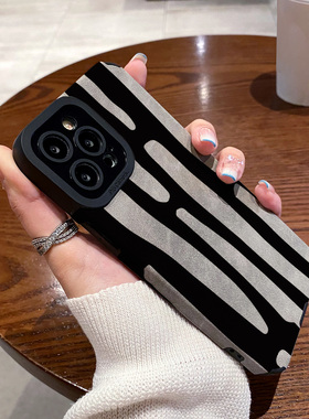 适用vivo x100 x90 x80 x70 x60 x50 pro手机壳x27翻毛皮黑色涂鸦线条x23幻彩版新款防摔硅胶皮纹高级保护套