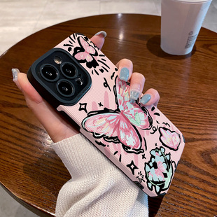 80e 6甜美粉色涂鸦蝴蝶防摔保护套 p60 pro手机壳Pura70 适用华为mate60 40新款 nova12