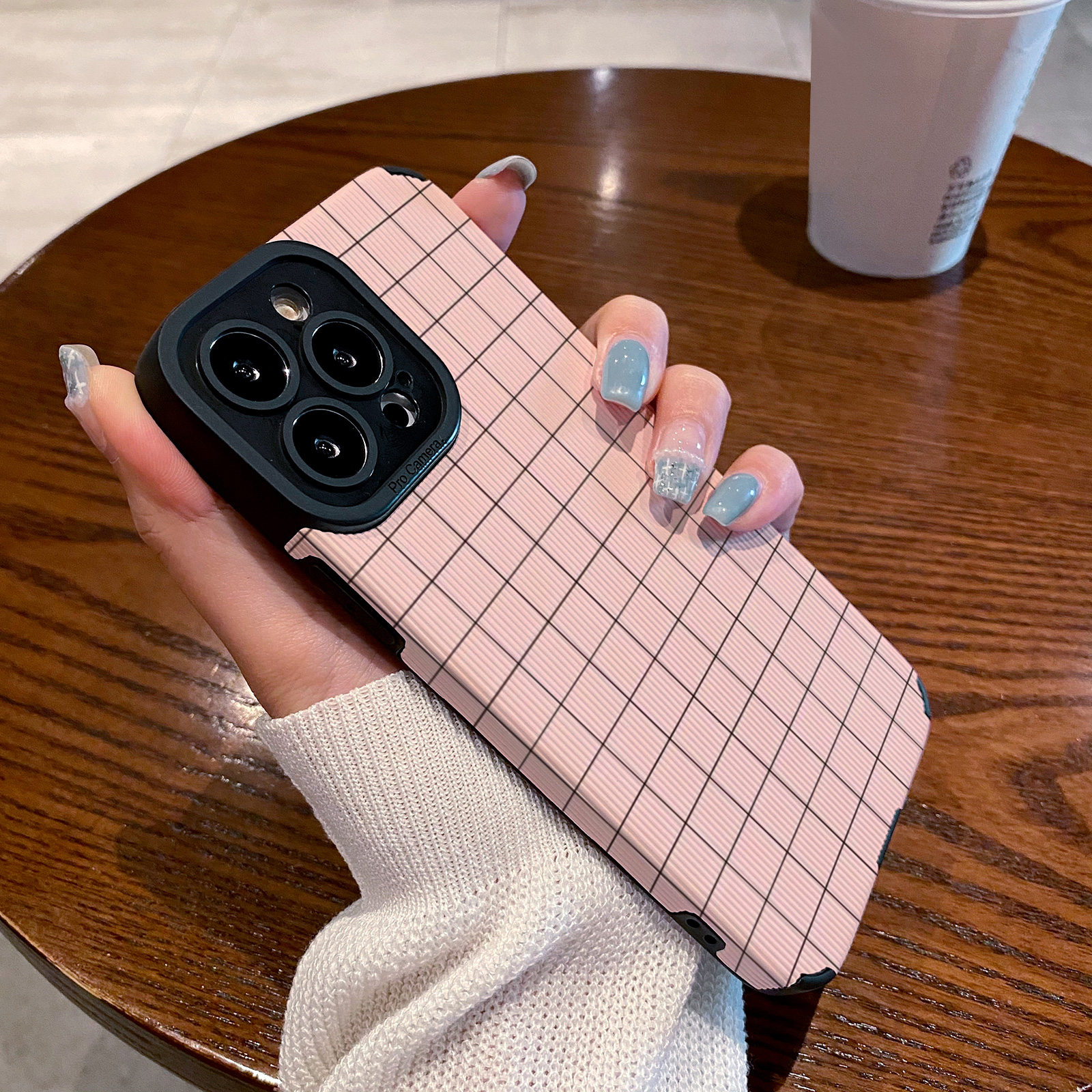 适用vivo S17 S16 S15 S12 S10 pro手机壳s9 s7 s6皮质软全包女 s16pro  s30新款保护套粉底黑色线条格子