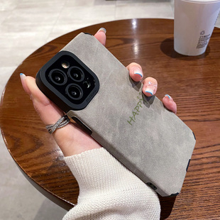 英文笑脸 80e手机壳p60 p40皮质nova11 p50 6防摔保护套翻毛皮秋冬款 适用华为mate60pro mate50