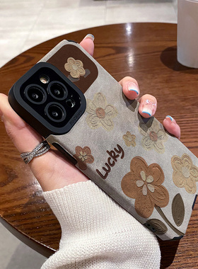 适用OPPO reno14手机壳reno13/12/11/10/9/8/7/6/5/pro硅胶皮质防摔新款秋冬翻毛皮油画幸运花朵高级感保护套