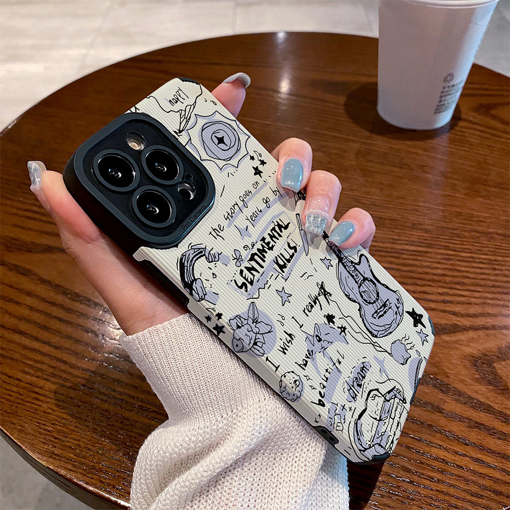 适用OPPO reno14手机壳reno13/12/11/10/9/8/7/6/5新款pro+硅胶皮质软防摔高级感小众保护套艺术涂鸦英文吉他