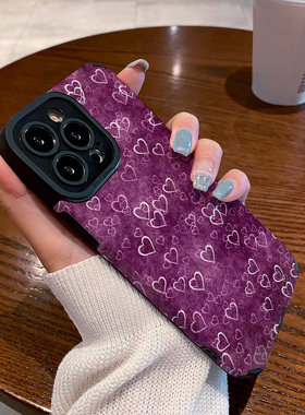 适用OPPO reno11 10 9 8 7 6 PRO+手机壳新款硅胶软reno5 14 reno8pro 7se 5G女保护套渲染紫色手绘爱心