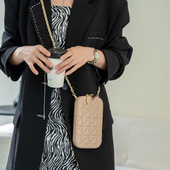 小香风菱格手机包日韩羊皮链条女包百搭迷你小包真皮单肩斜挎包女